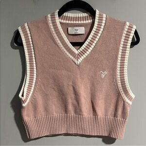 Aritzia TNA Pink and White Marcy V Neck Sweater Vest